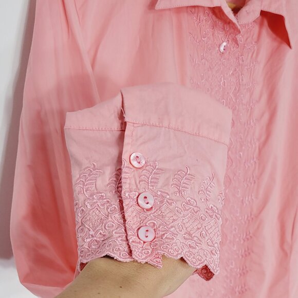 Moffi International Vintag Pink Cotton Blend Embroidered Button-Up Shirt Size XL - Picture 3 of 9
